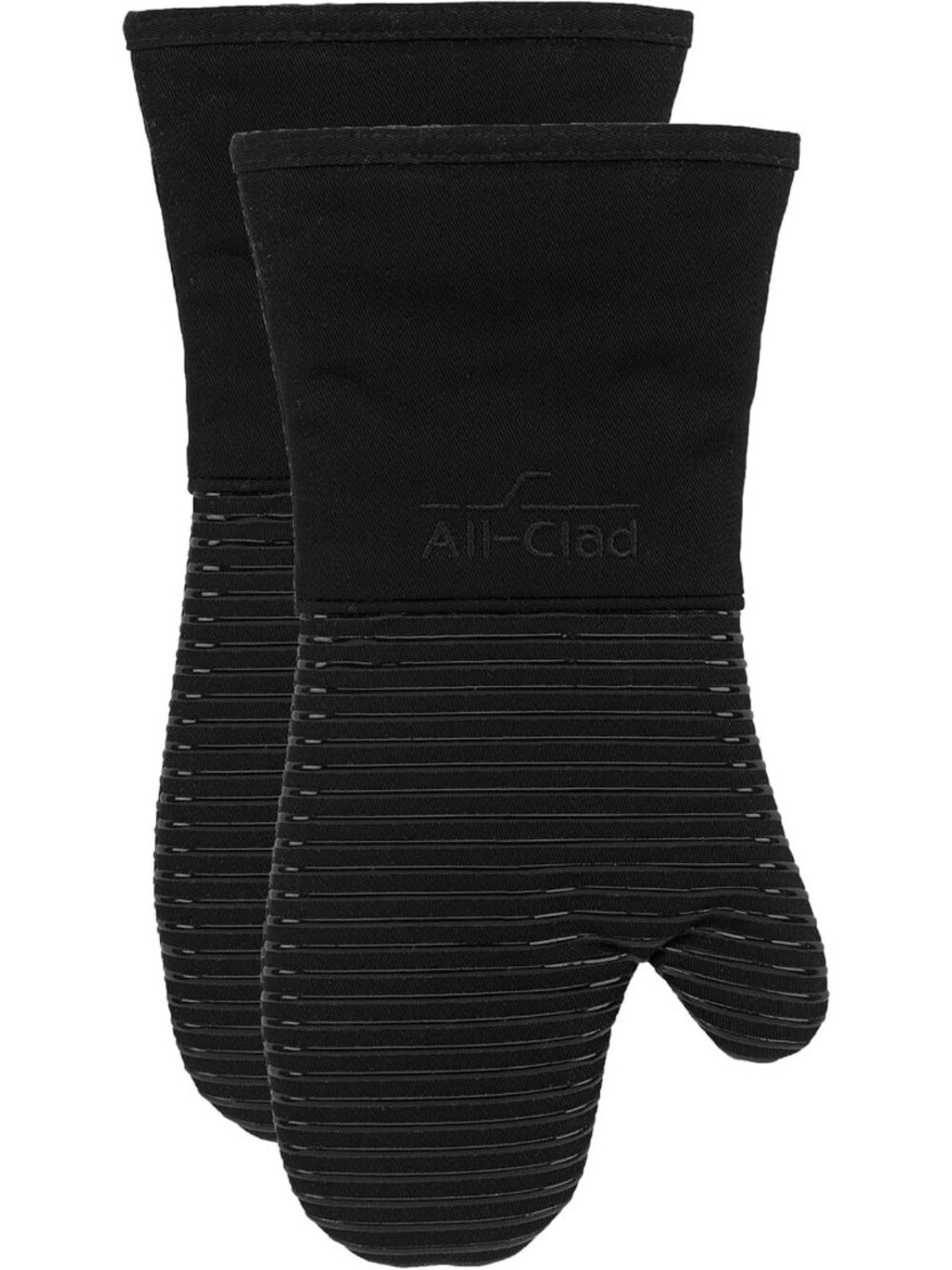 Heat Resistant Silicone Oven Mitts - 500°F, 100% Cotton, 14"x7", 2-Pack, Black